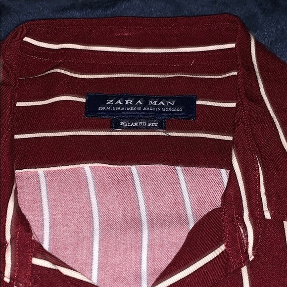 Striped Dark Red Long Sleeve Button Down Zara Men - Picture 2 of 3